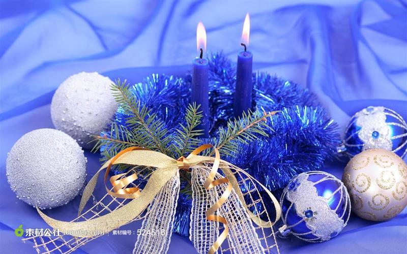 圣诞节蓝色蜡烛图片高清图片素材桌面壁纸